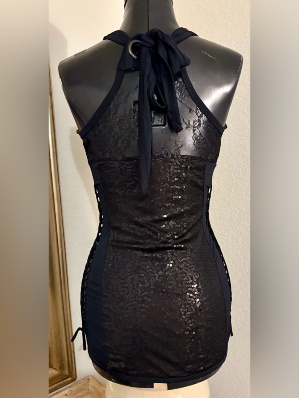 Salvage Women’s Black Sexy Studded/ Lace sequin Mini Dress XS - Picture 2 of 7